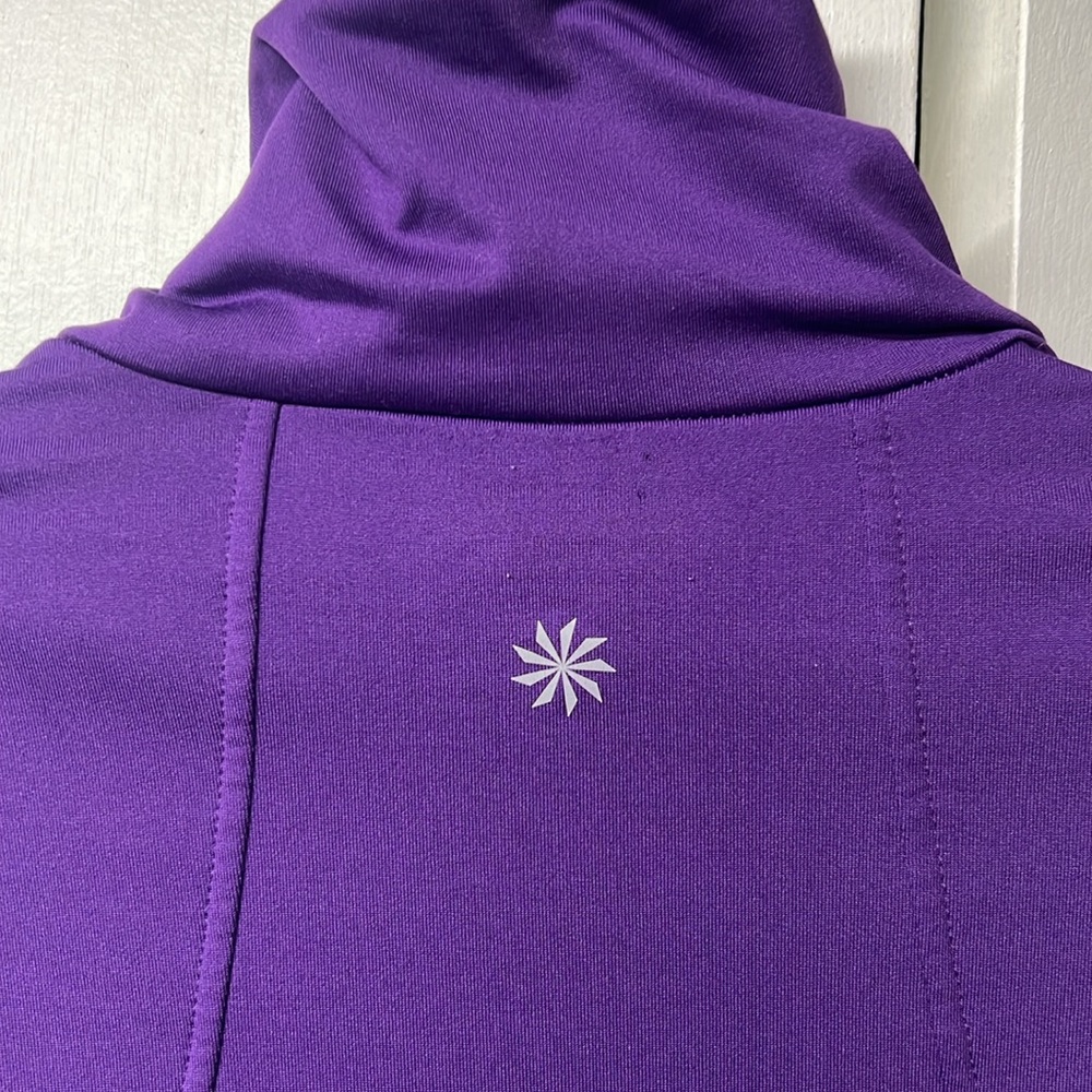 Athleta brand purple warm stretchy top with thumb holes and high neckline. - Picture 5 of 7